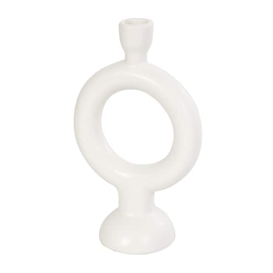 CosmoLiving by Cosmopolitan 9" Black & White Ceramic Geometric Ring Taper Candle Holder Set